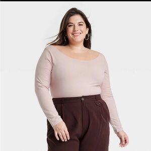 A New Day Pink Long Sleeve Scoop Neck Bodysuit Women’s XXL NWT